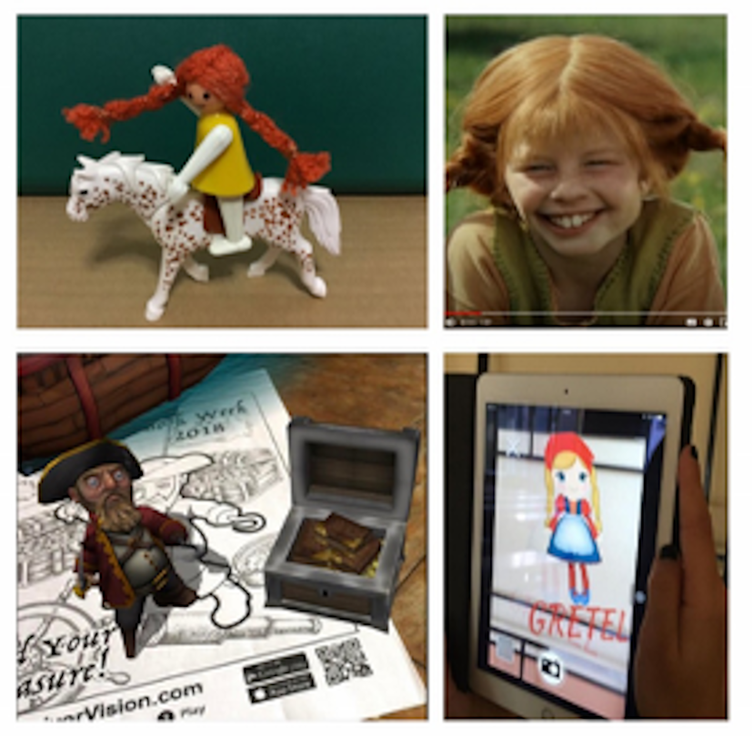 
Muñeca de Pippi que activa vídeo con HP Reveal (ID12). Lámina de pirata animada con Quiver (ID15). Acceso a personaje escondido con Wallame (ID6).
