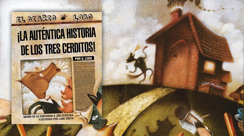 
Picture book cover over a double-page illustration of the story
