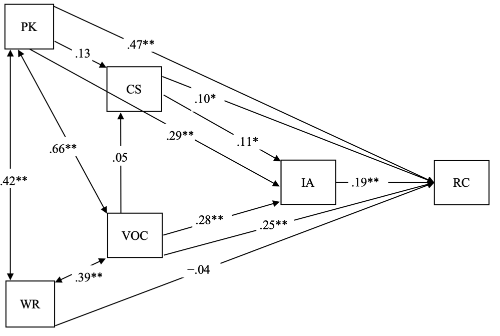 Figure 2. Correlation values and direct effects